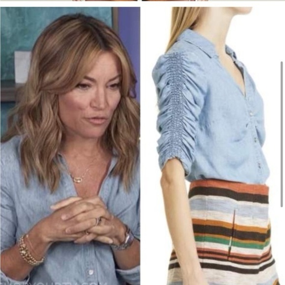 Veronica Beard Tops - Veronica Beard Jeans Pearl Snap Shirt Chambray Ruched 3/4 Sleeves